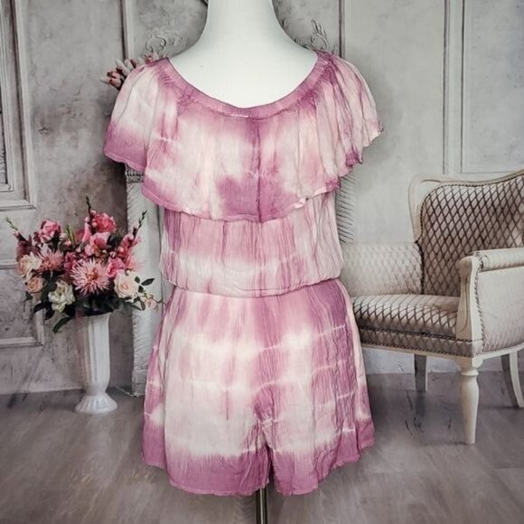 riviera Sun Pink Tie Dye Pull On Pockets Shorts One Piece Romper Size Medium - Picture 7 of 9